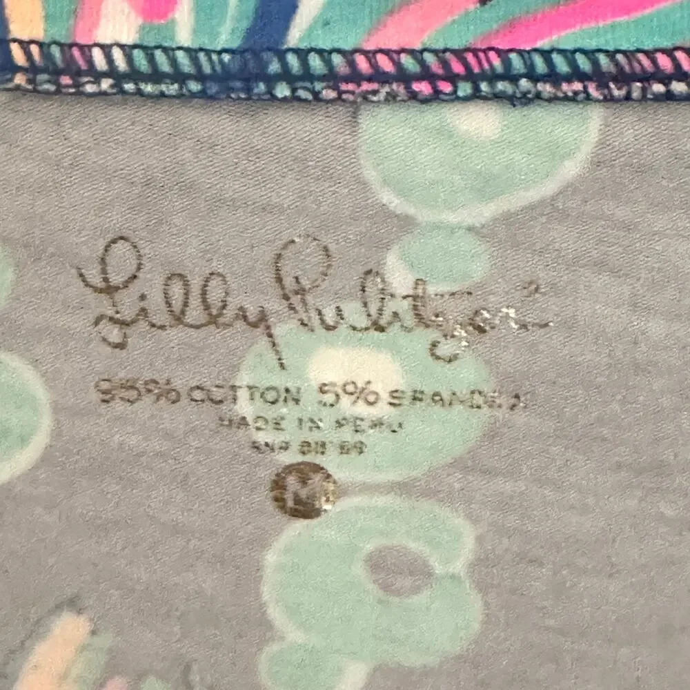 Lilly Pulitzer Michele Tee Womens Medium Blue Going Coastal Print Jersey Top
